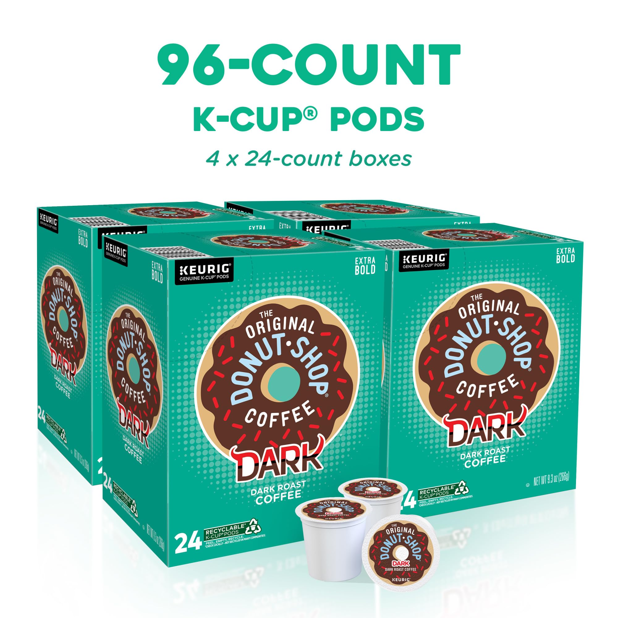 The Original Donut Shop cápsula K-Cup en primer plano con sello de compatibilidad Keurig