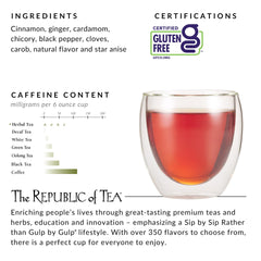 The Republic of Tea primer plano de bolsita y tejido, detalle que garantiza infusión pareja