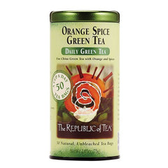 The Republic of Tea bolsita en taza con infusión naranja especiada resaltando aroma reconfortante