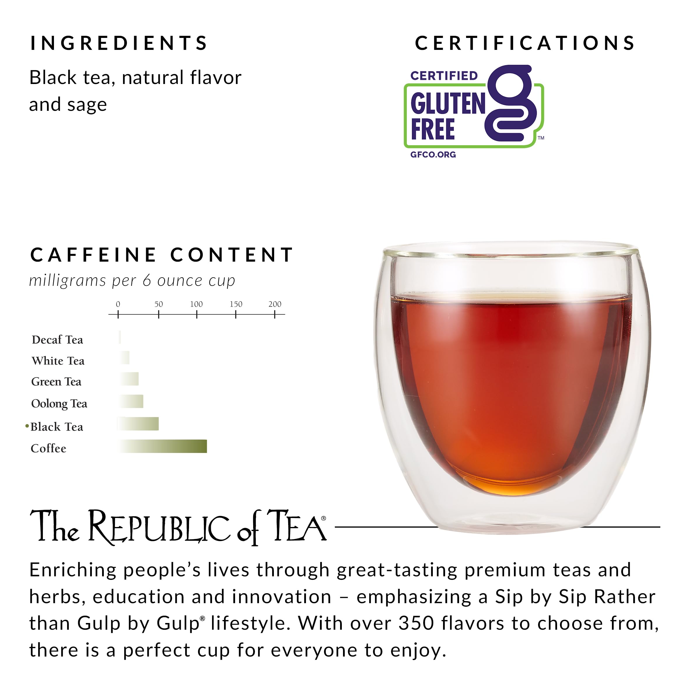 The Republic of Tea detalle de etiqueta con instrucciones de preparación claras