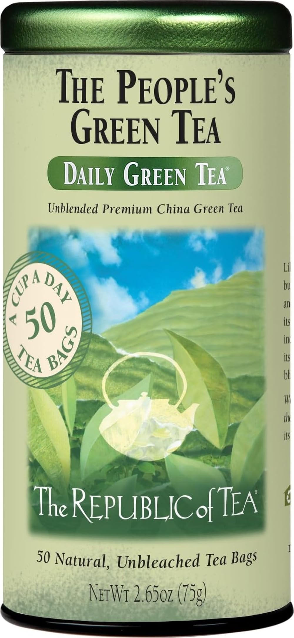 The Republic of Tea envase frontal mostrando diseño y cantidad de bolsitas