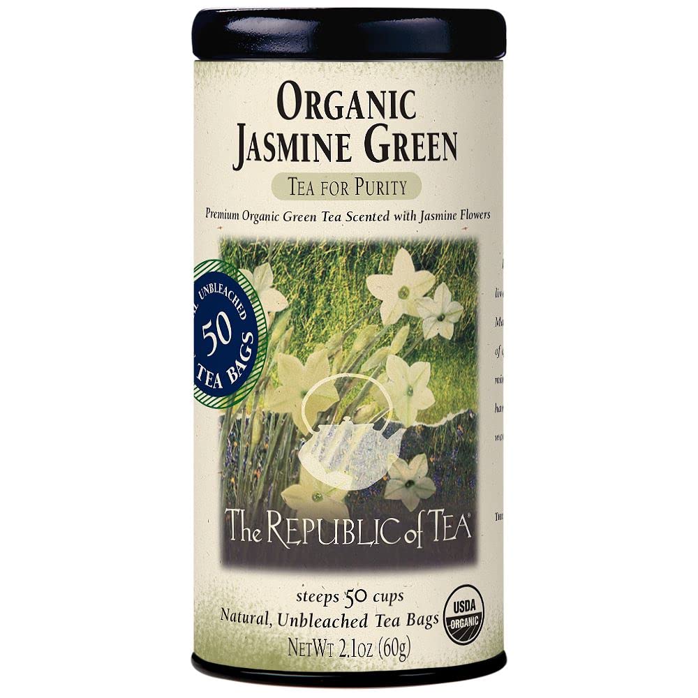 The Republic of Tea empaque frontal del té verde jazmín, atractivo y orgánico
