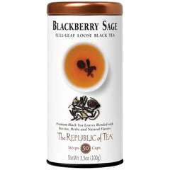 The Republic of Tea lata frontal con mezcla blackberry sage, presentación conveniente