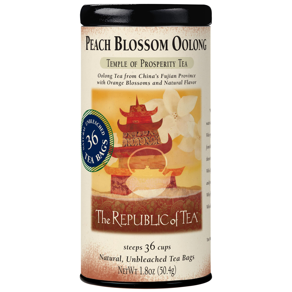 The Republic of Tea empaque frontal mostrando 36 bolsitas y aroma floral