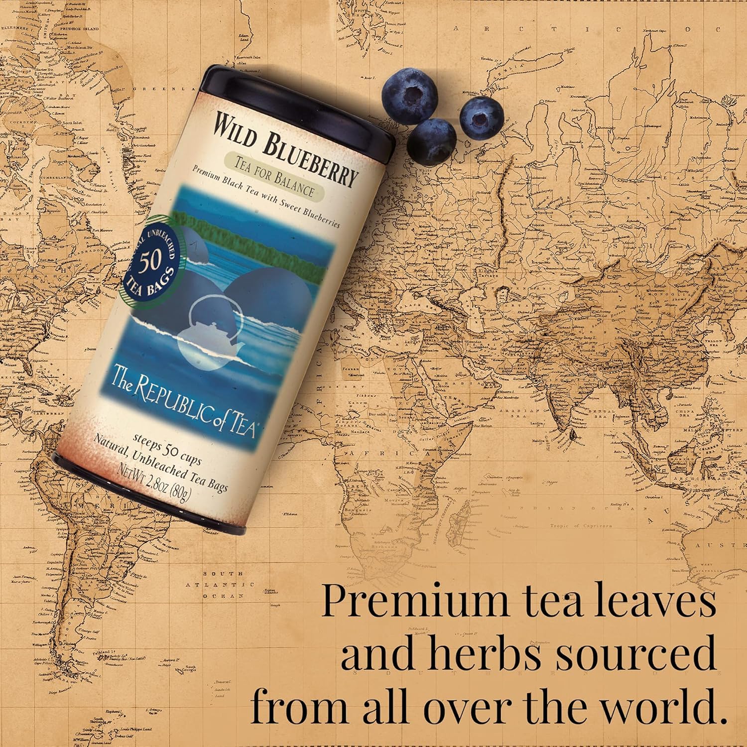 The Republic of Tea bolsita junto a mano muestra tamaño y porciones