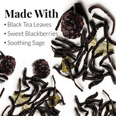 The Republic of Tea taza servida con té blackberry sage, aroma visible y apetecible