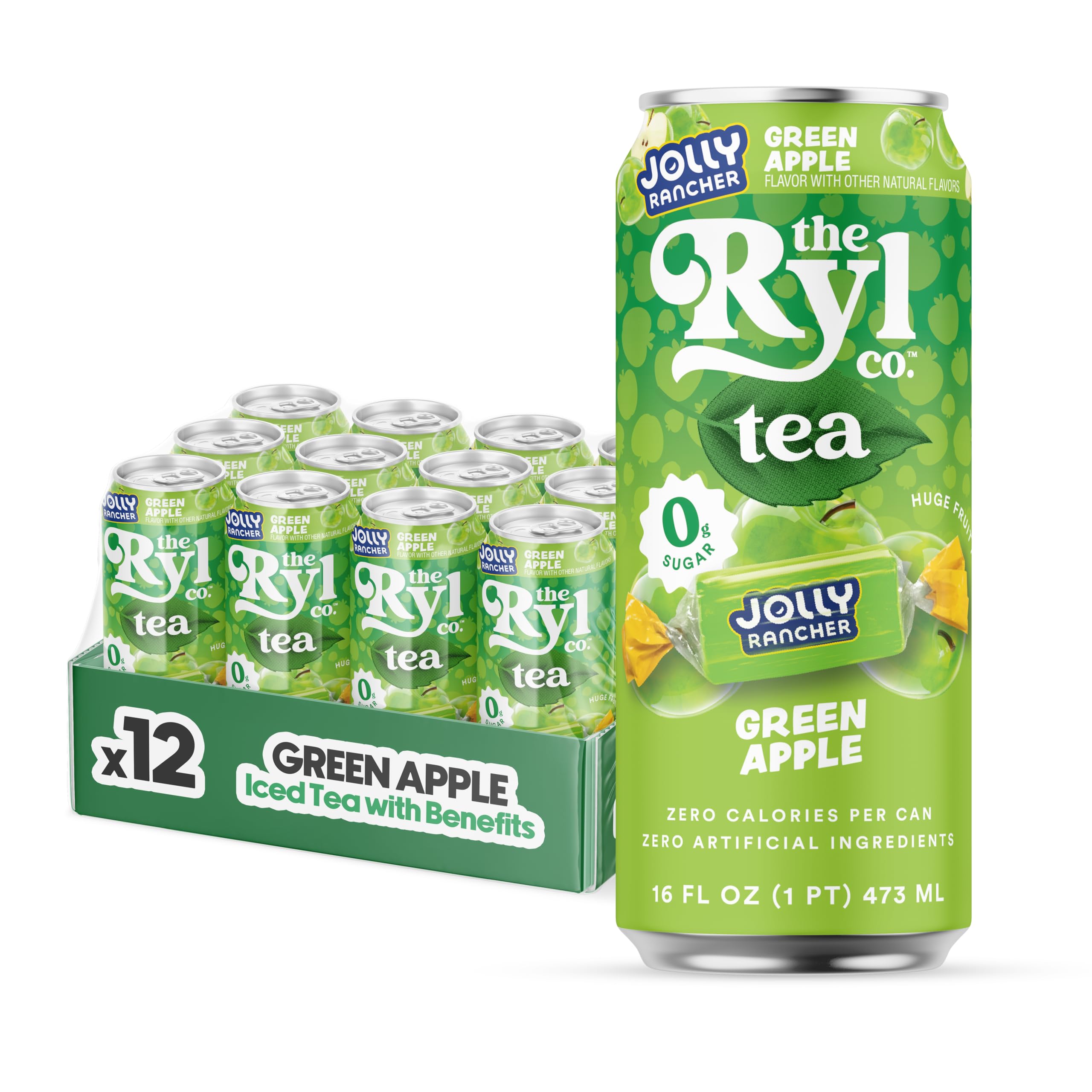 The Ryl Co lata frente mostrando diseño Jolly Rancher Green Apple y beneficio refrescante