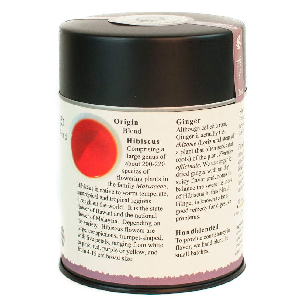 The Tao of Tea mezcla a granel con flores de hibisco y jengibre, color y textura claros