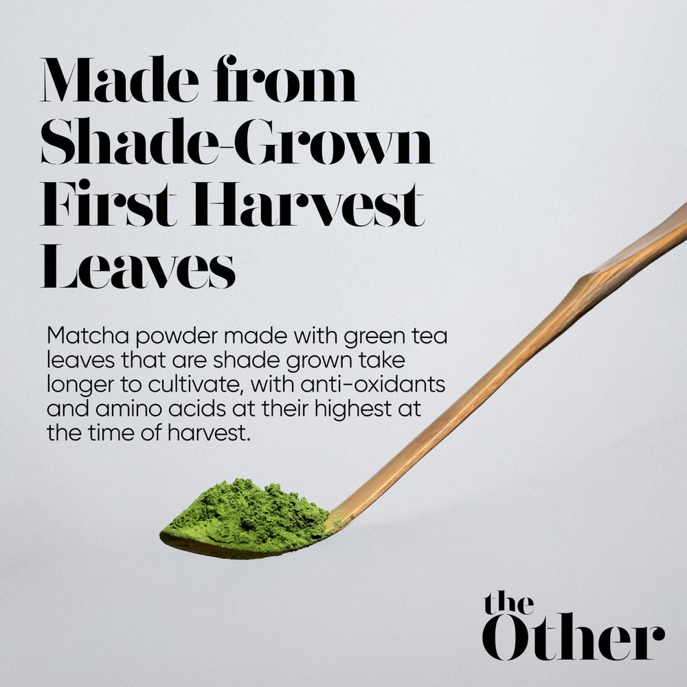 The Other Like No Other envase abierto con matcha visible, fácil almacenamiento