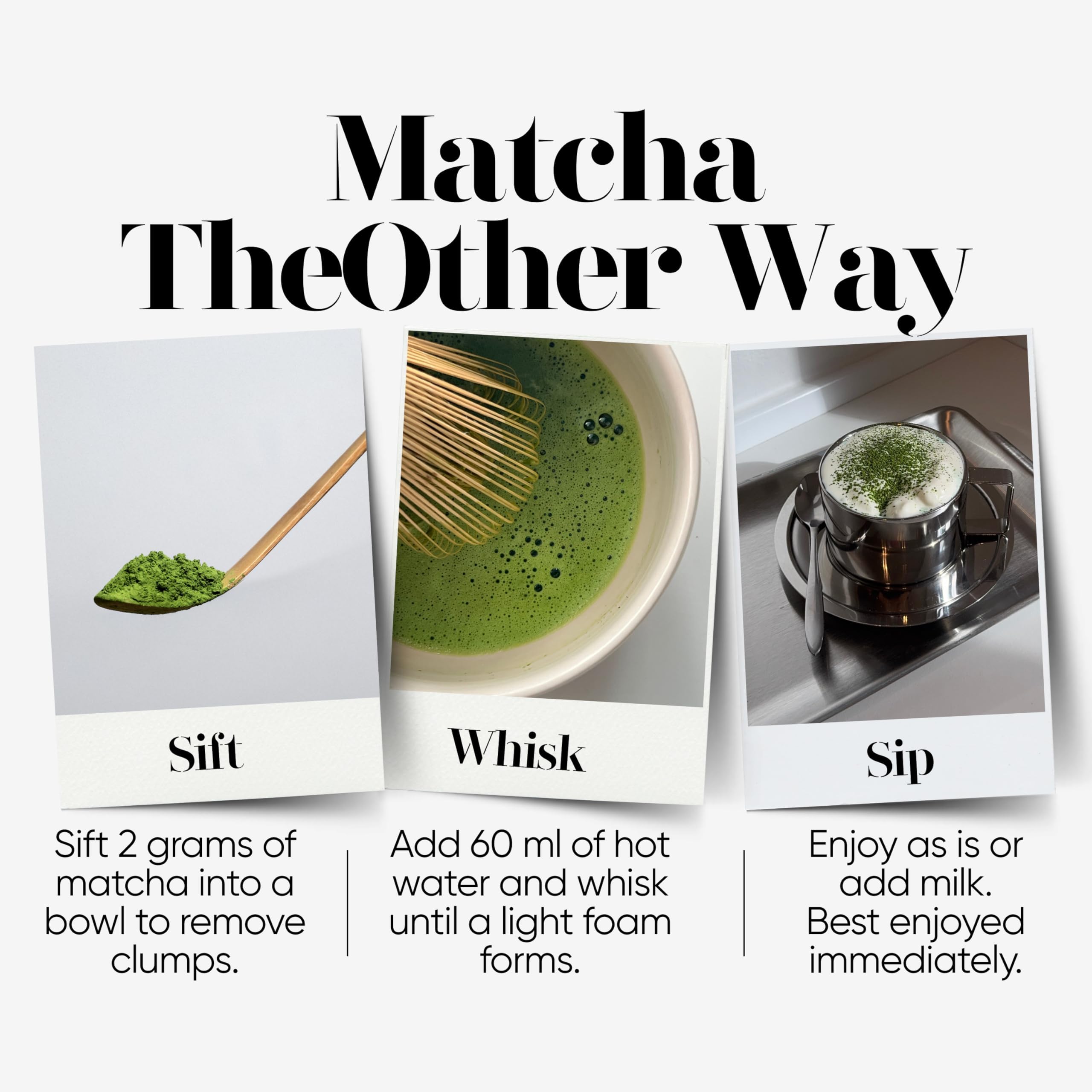The Other Like No Other cucharilla medidora con polvo de matcha, dosificación precisa