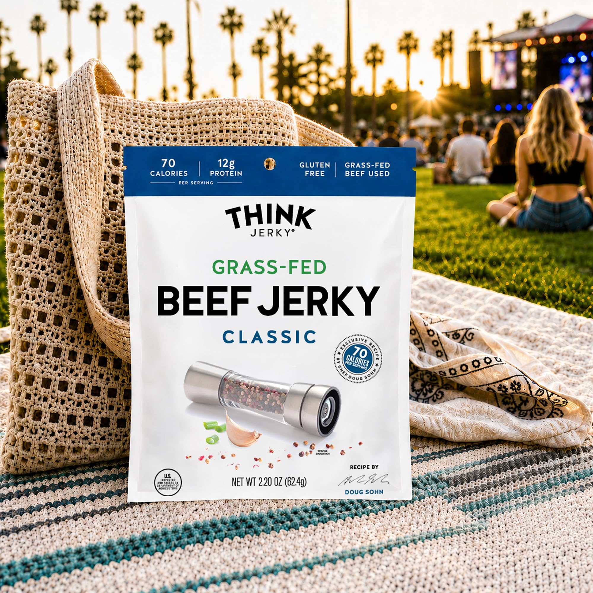 Think Jerky etiqueta nutricional destacando alto contenido de proteína