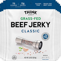 Think Jerky paquete frontal mostrando diseño y beneficio de alto contenido proteico