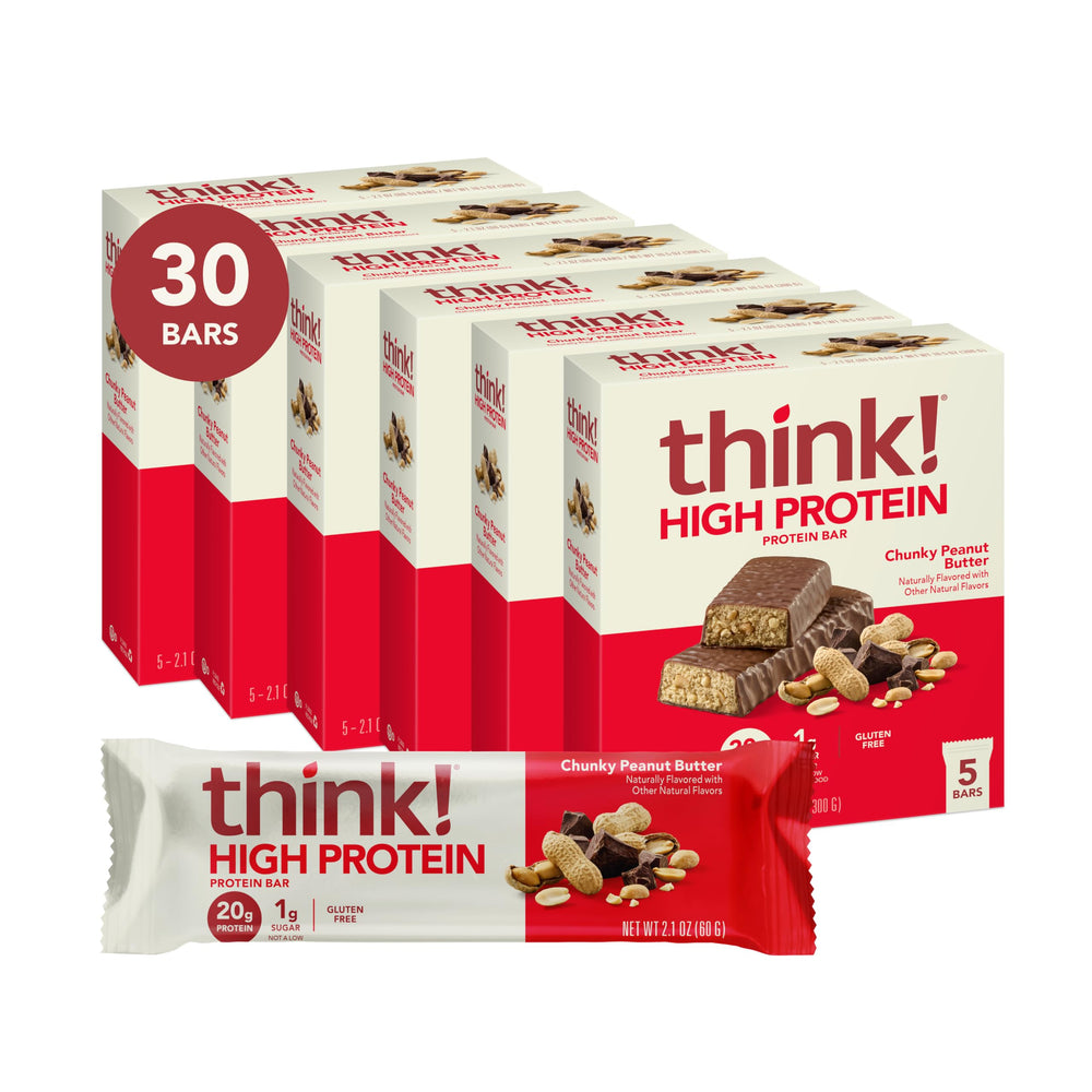 thinkThin barra Chunky Peanut Butter vista frontal, aporte proteico práctico