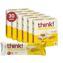 thinkThin barra Lemon Delight vista frontal mostrando etiqueta y sabor limón
