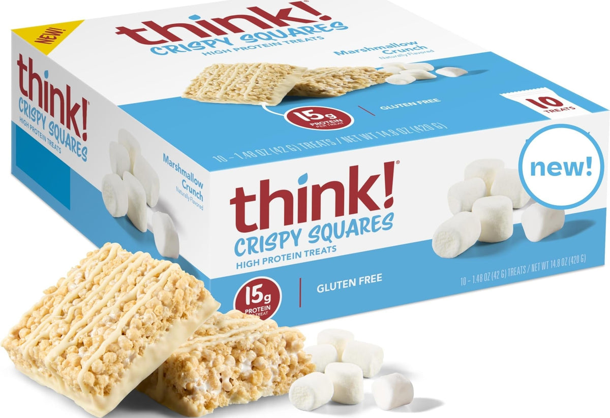 thinkThin empaque frontal del 10 pack mostrando proteínas y calorías