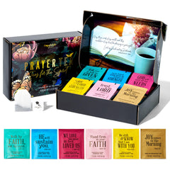 Thoughtfully estuche abierto mostrando las 6 variedades y 90 bolsitas, ideal para regalo