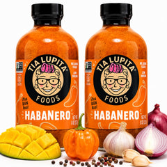 Tia Lupita frente del paquete de dos botellas muestra diseño y tamaño