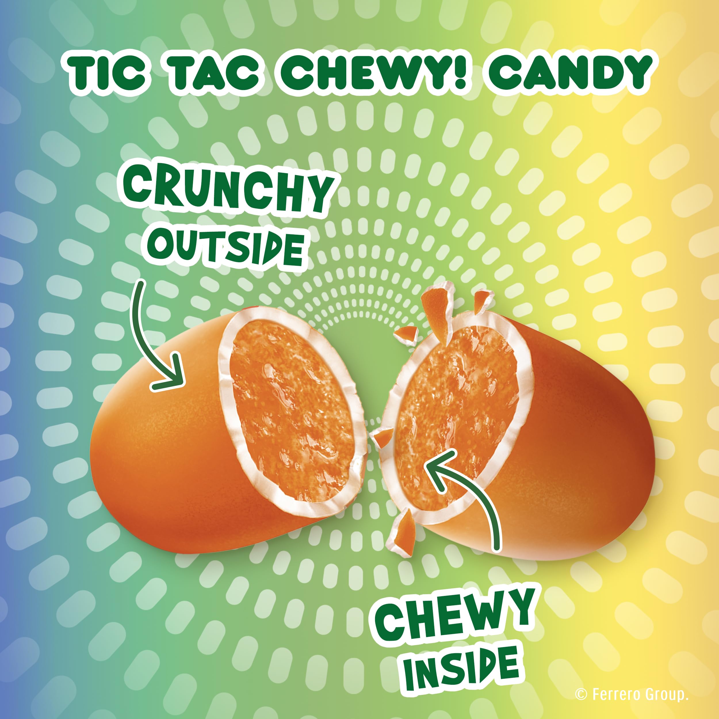 TIC TAC corte que muestra centro masticable, evidencia sabor intenso