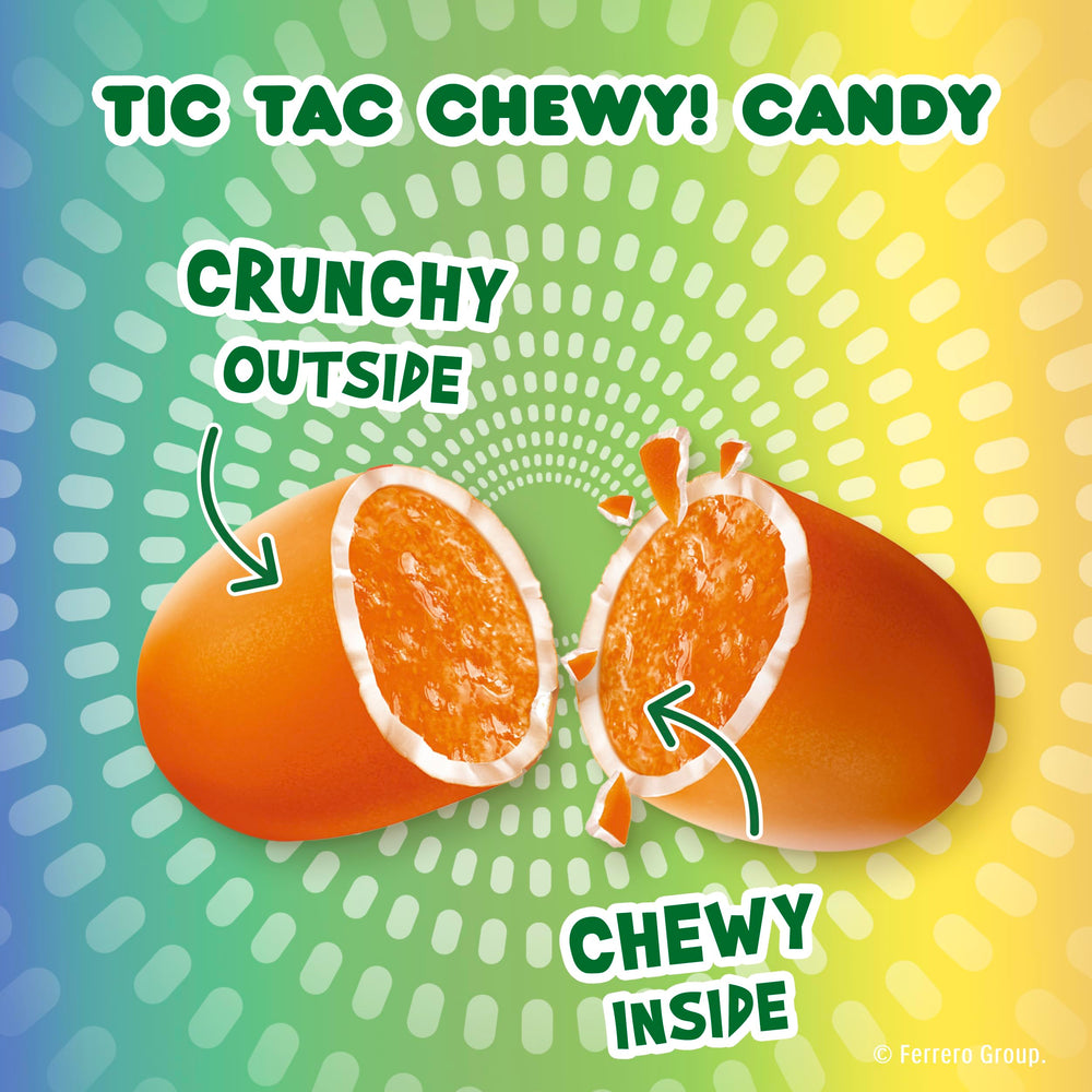 TIC TAC corte que muestra centro masticable, evidencia sabor intenso