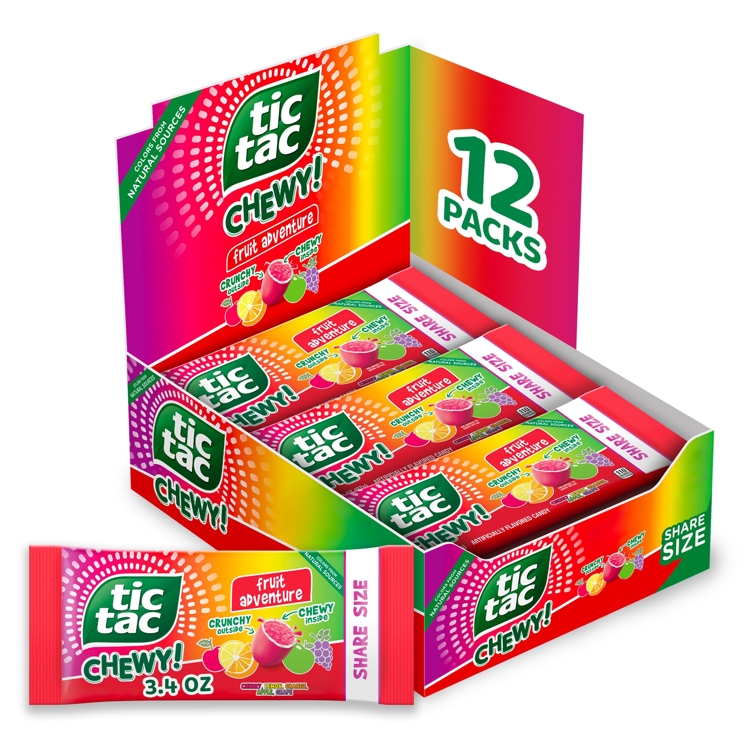 Tic Tac frente del empaque mostrando pack de 12, ideal para compartir