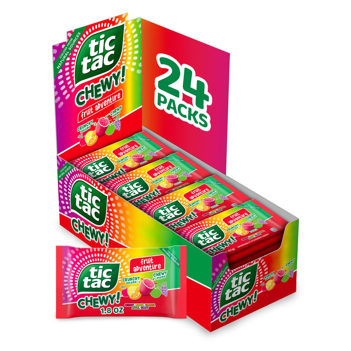 Tic Tac paquete frontal mostrando 24 unidades y beneficio de compartir