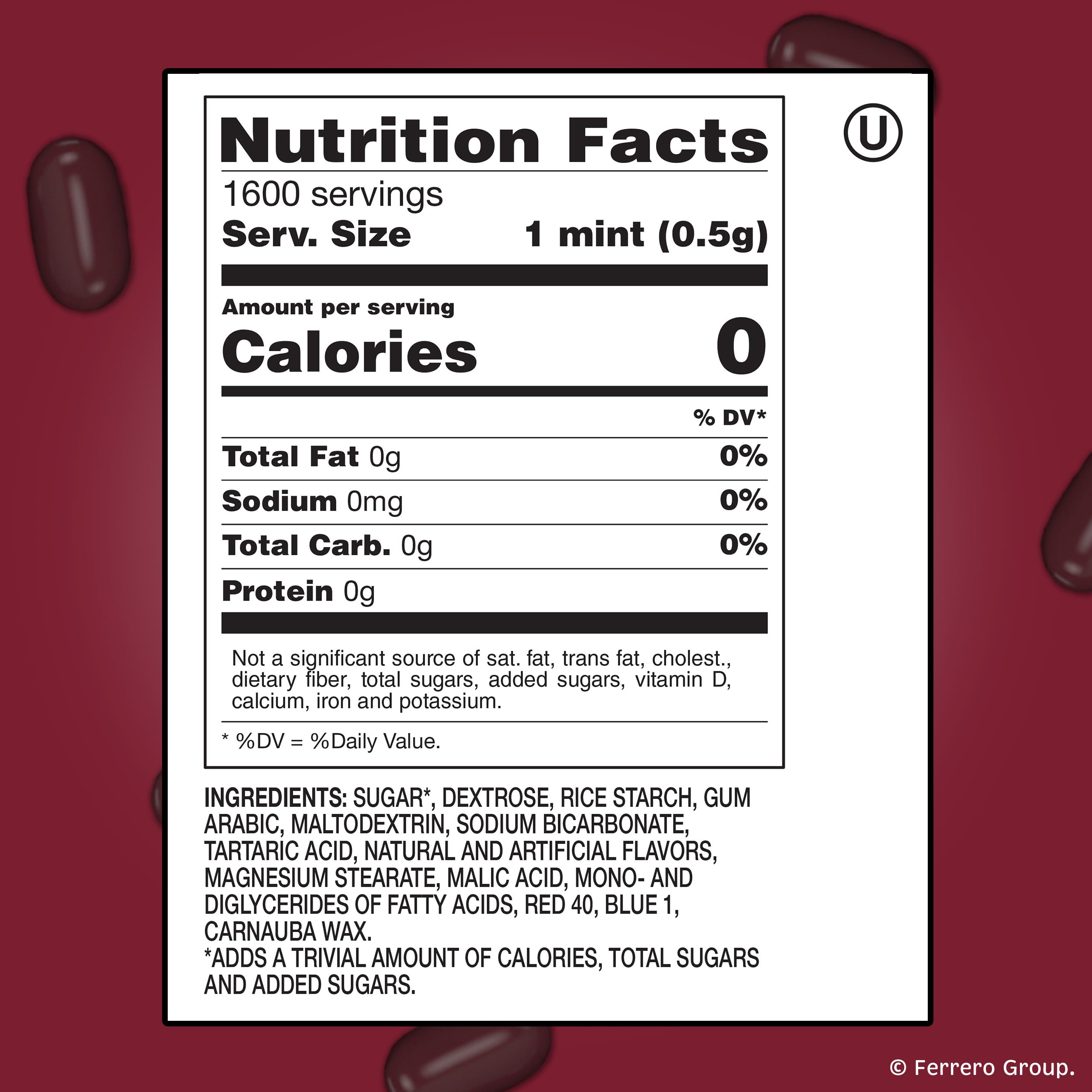 Tic Tac Dr Pepper detalle de las mentas resaltando textura crujiente y color