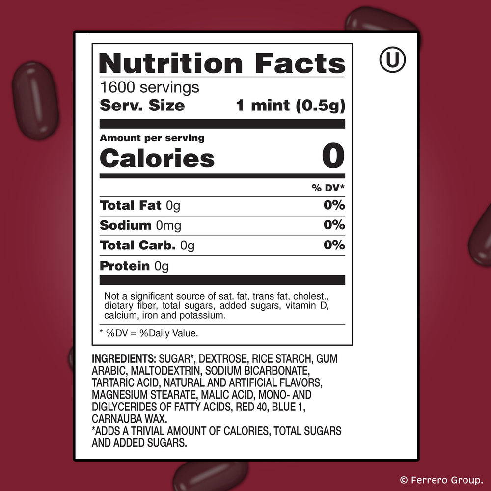 Tic Tac Dr Pepper detalle de las mentas resaltando textura crujiente y color