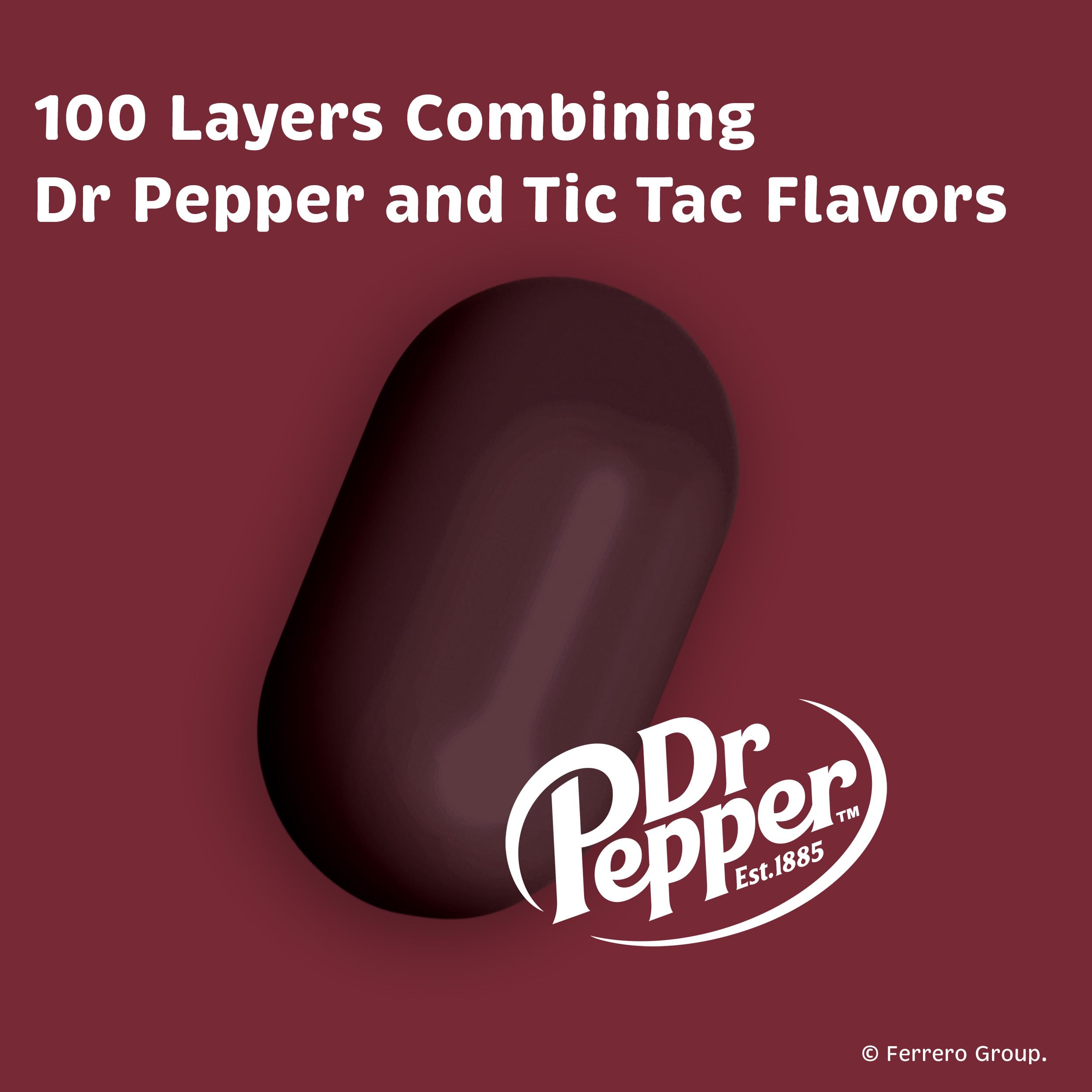 Tic Tac Dr Pepper envase en mano demostrando tamaño de bolsillo útil