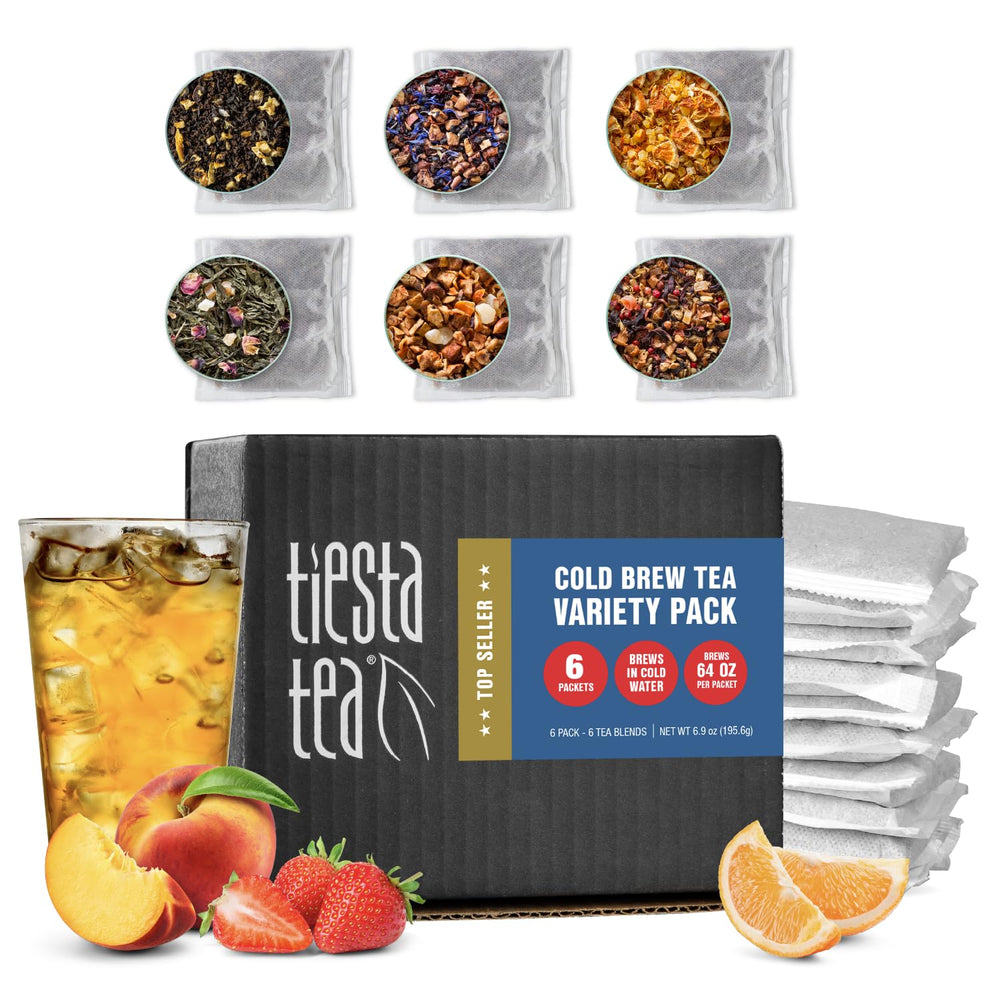 Tiesta Tea frente del paquete de seis sabores, selección refrescante