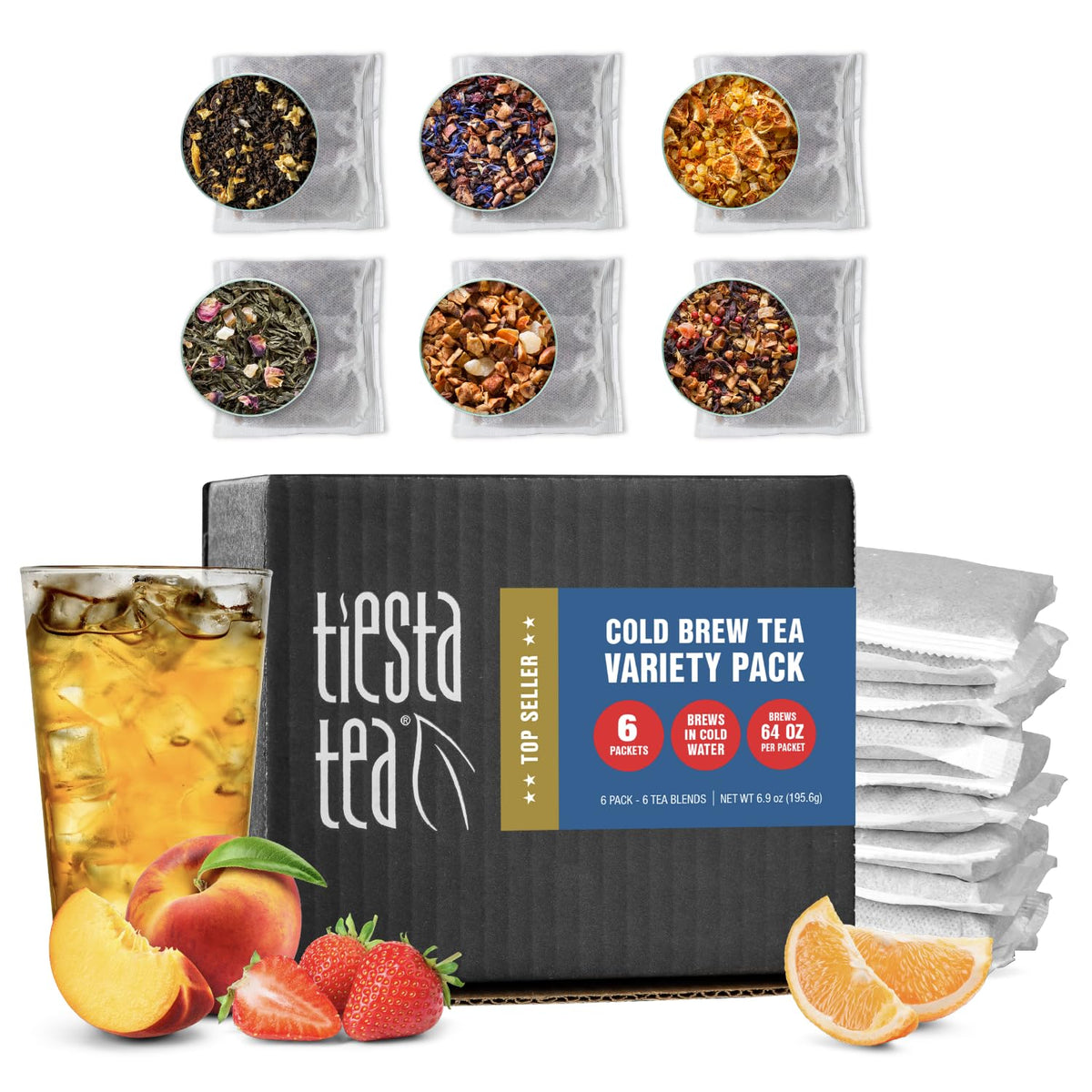 Tiesta Tea frente del paquete de seis sabores, selección refrescante