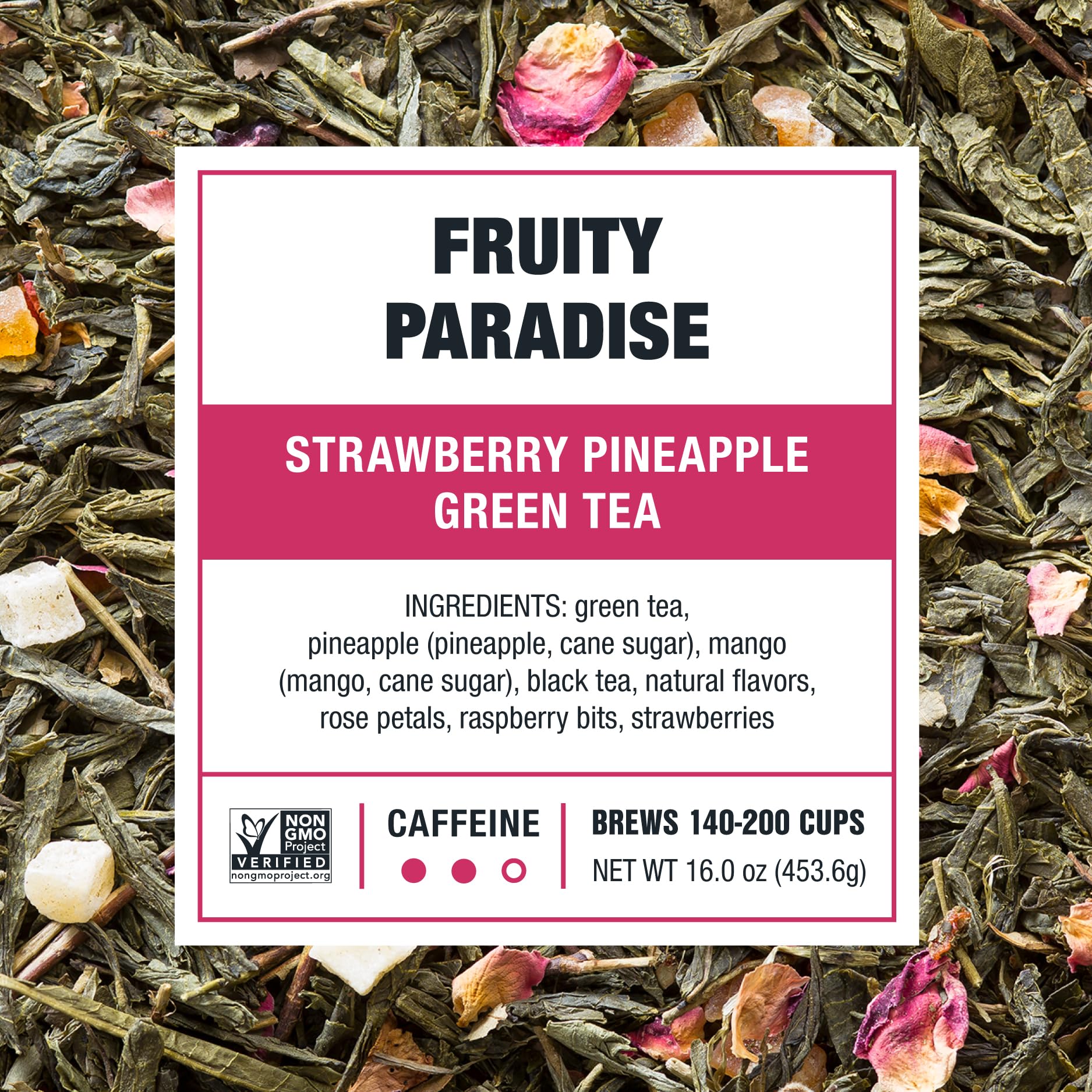 Tiesta Tea detalle de hojas sueltas y trozos frutales visualmente atractivos