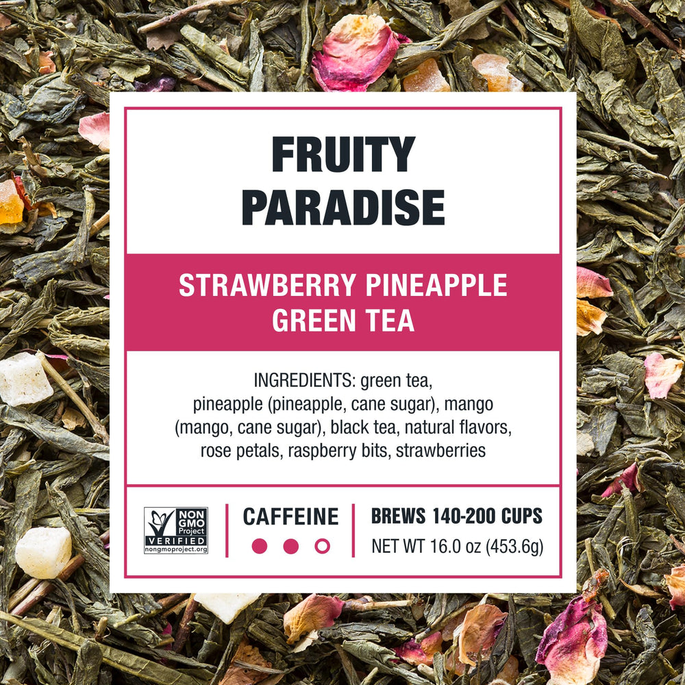 Tiesta Tea detalle de hojas sueltas y trozos frutales visualmente atractivos