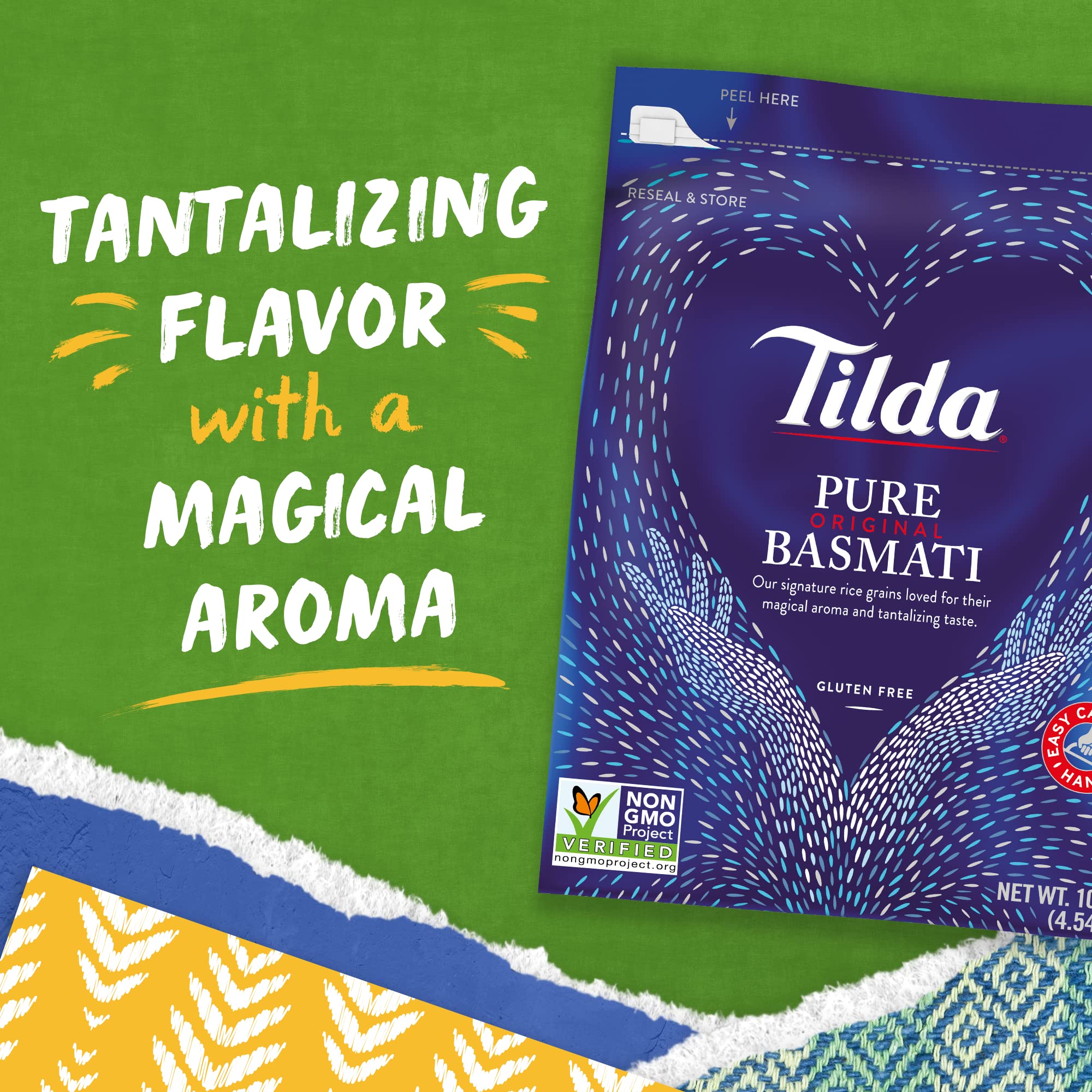 Comparación de tamaño con taza medidora junto a arroz Tilda, ideal para planificación de raciones
