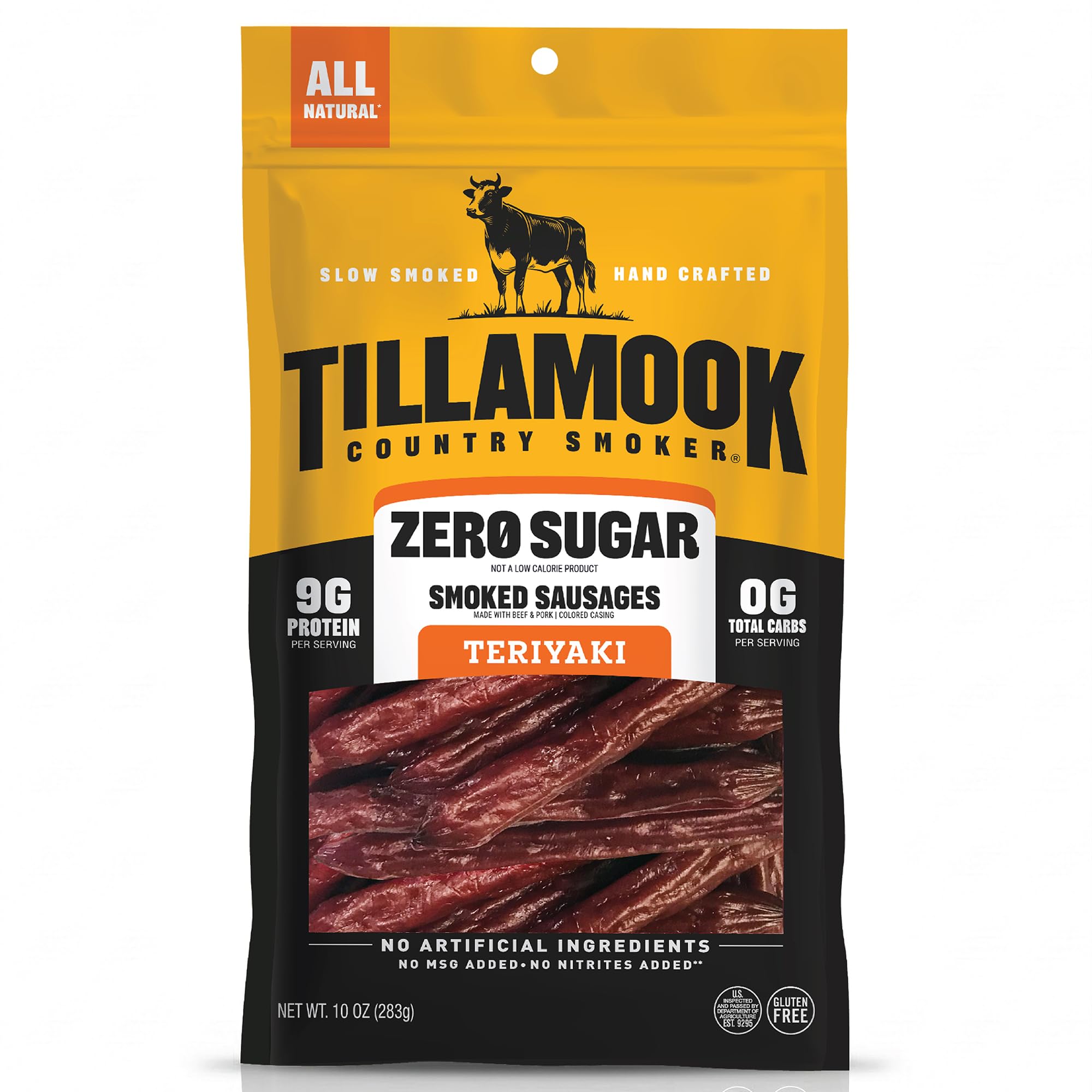 Tillamook Country Smoker bolsa frontal mostrando palitos y conveniencia