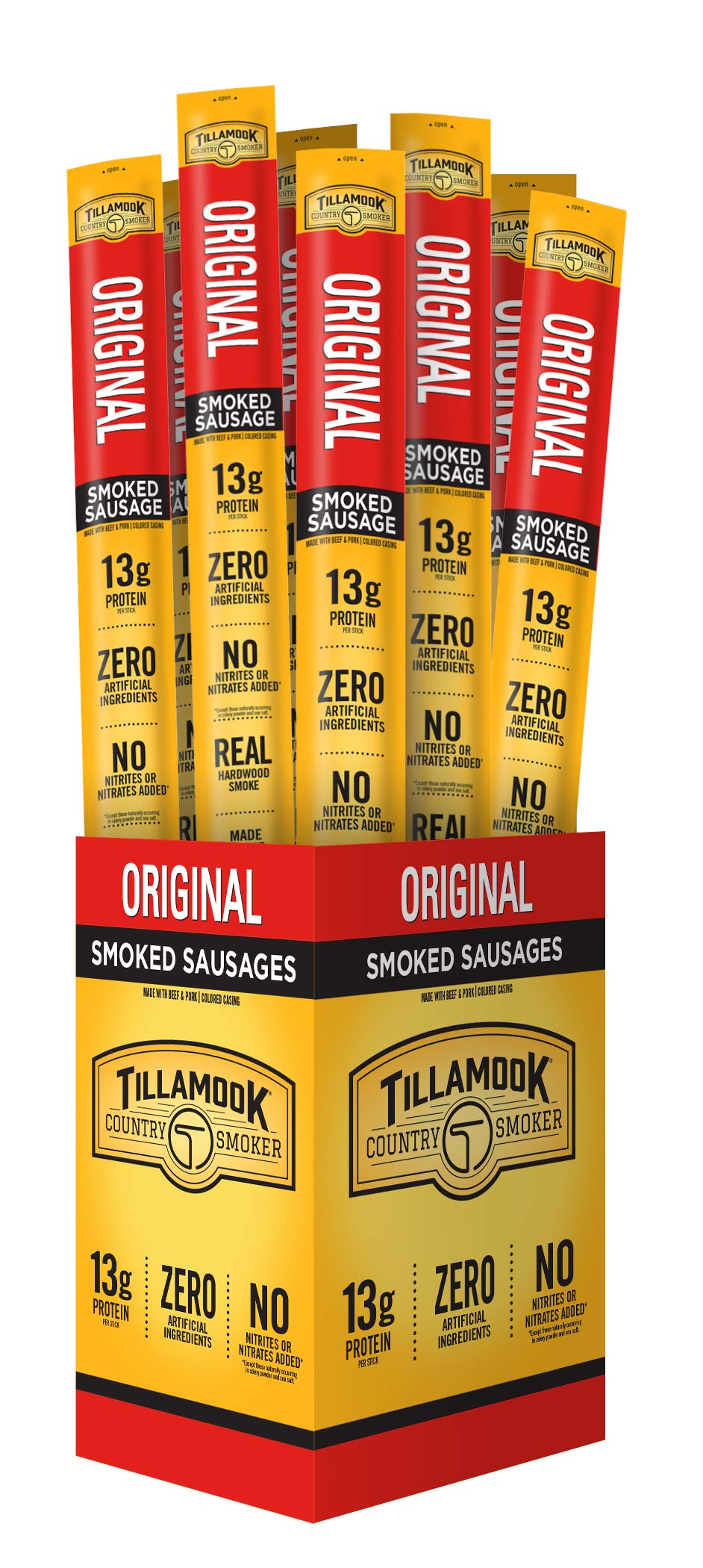 Tillamook Country Smoker frente del empaque mostrando porciones individuales y conveniencia