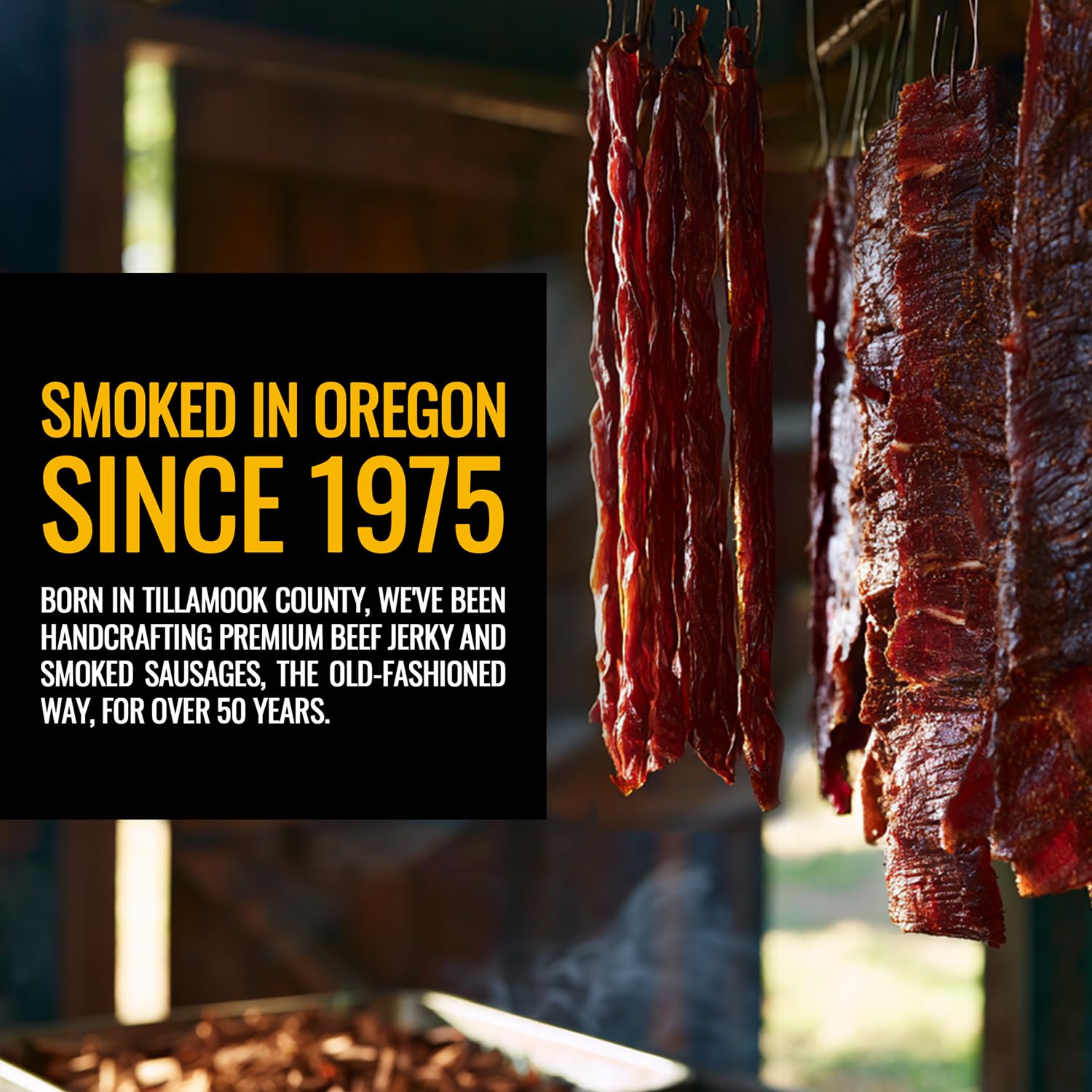 Tillamook Country Smoker ahumadero y madera real transmitiendo autenticidad