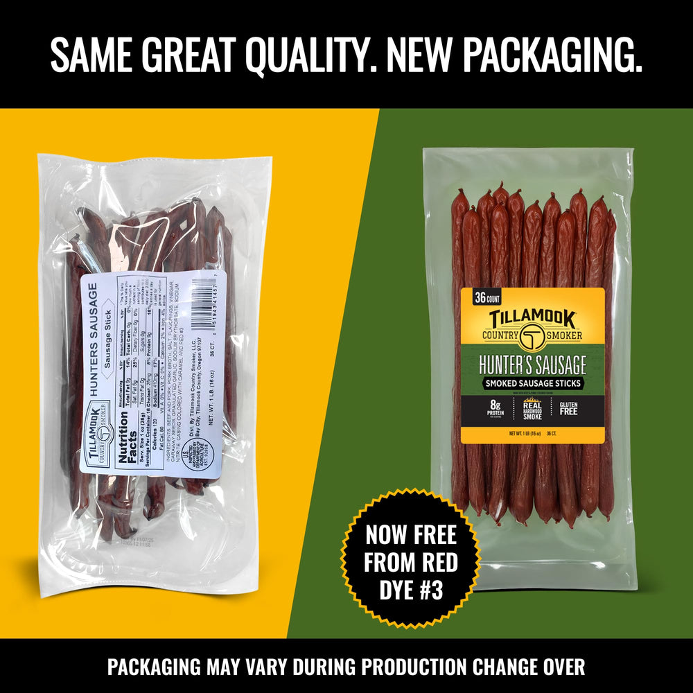Tillamook Country Smoker palitos en mesa de camping listos para snack al aire libre