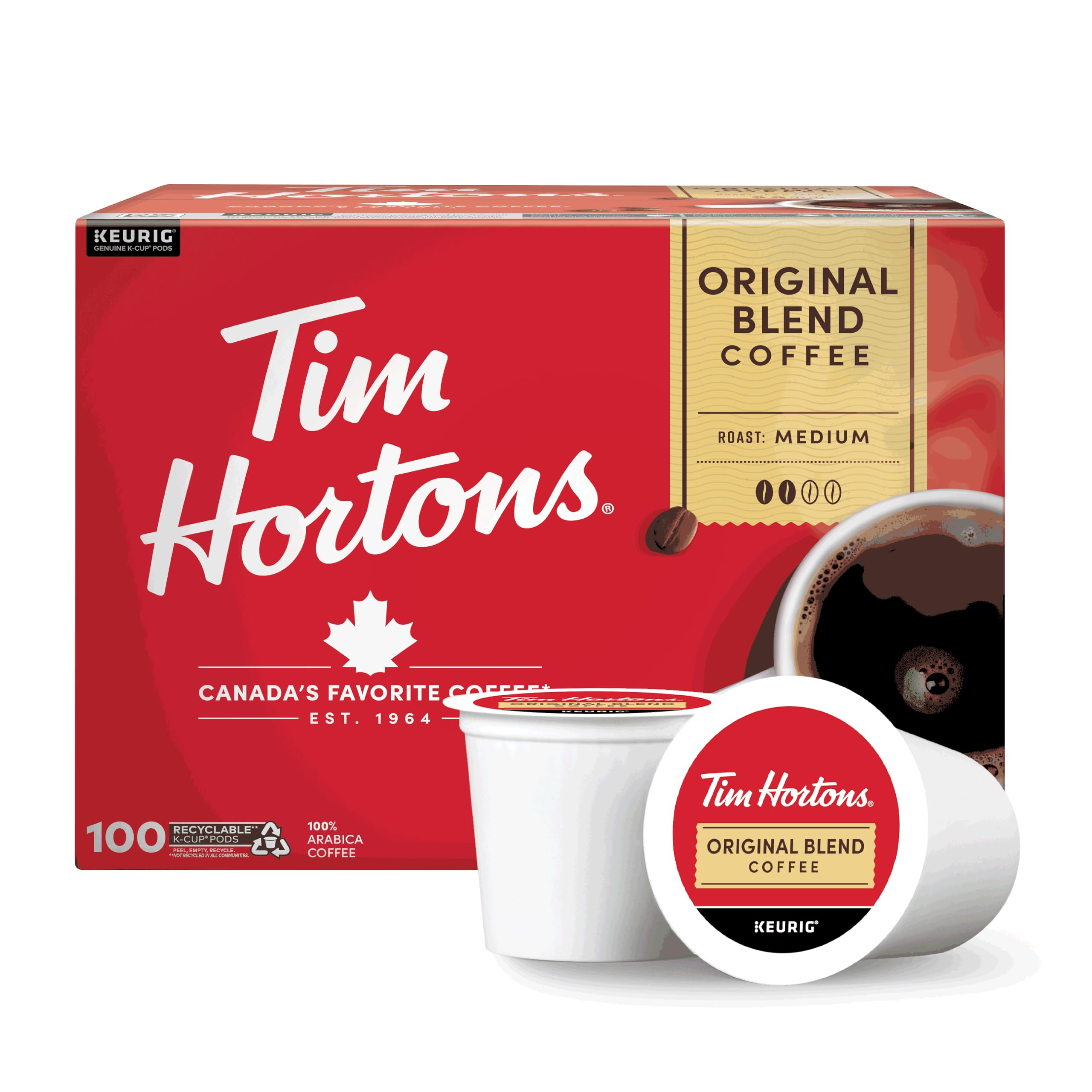 Tim Hortons caja frontal mostrando 100 K-Cups y conveniencia diaria