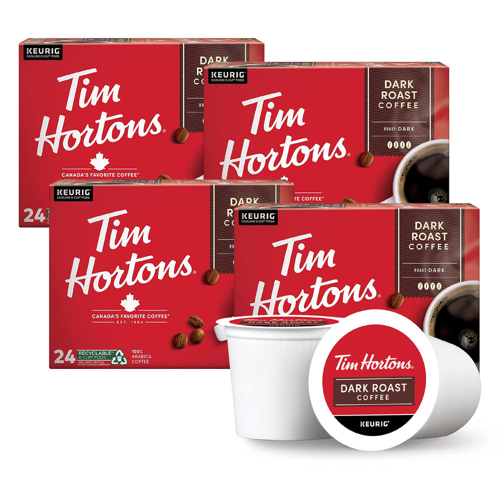Tim Hortons paquete frontal mostrando diseño rojo y cantidad, conveniencia inmediata