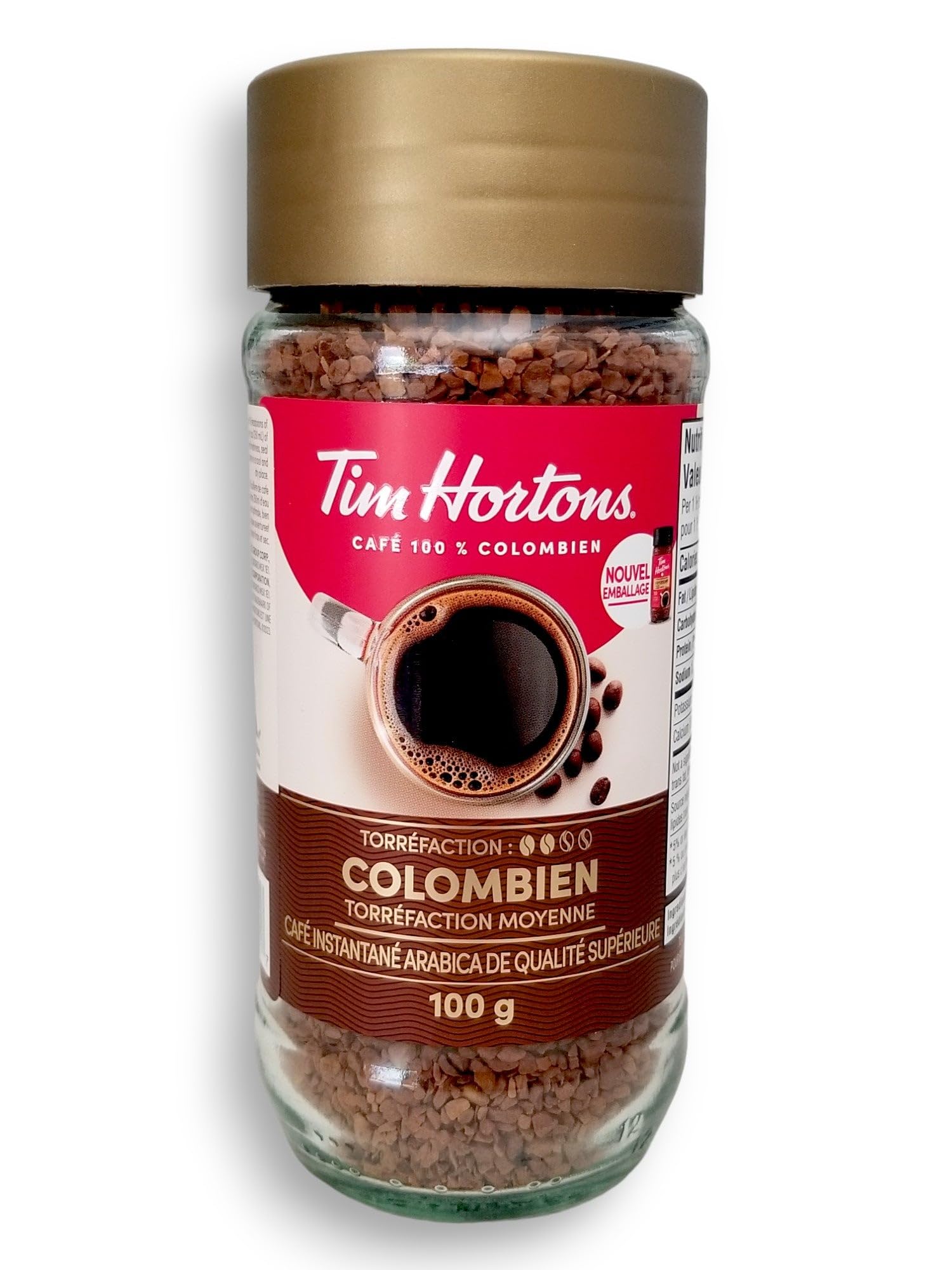 Tim Hortons frasco junto a una regla para comparar tamaño práctico