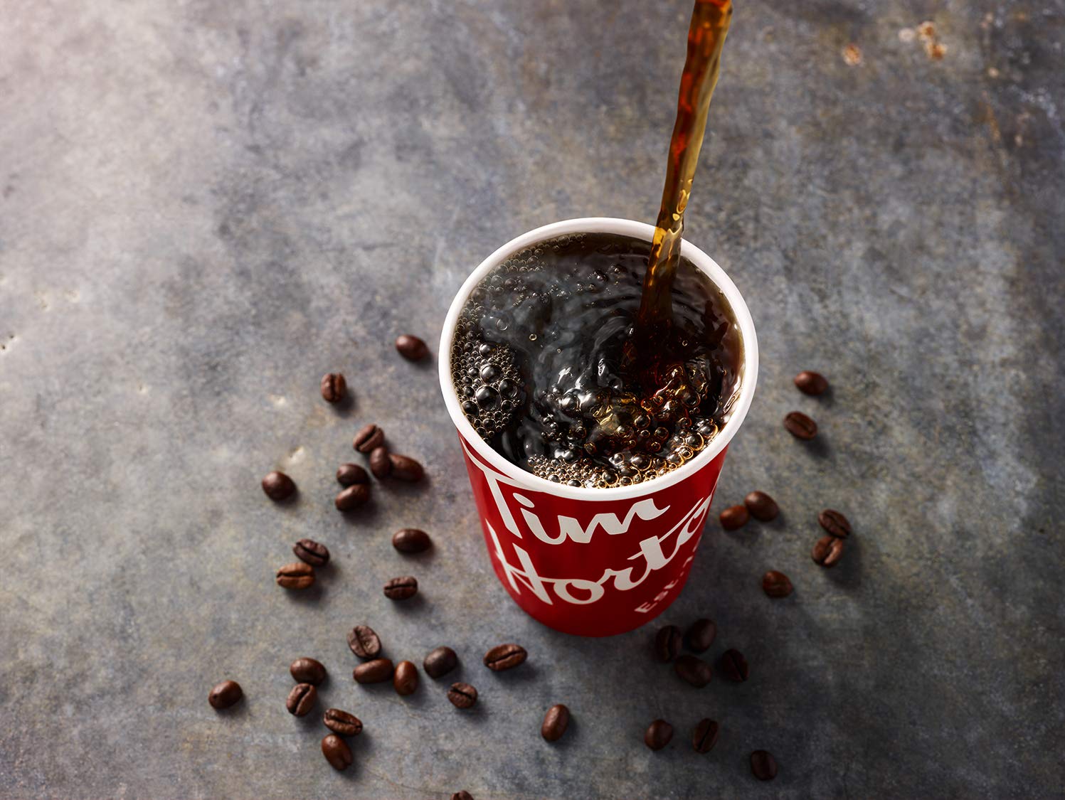 Tim Hortons etiqueta que indica 100% Arábica y origen claro