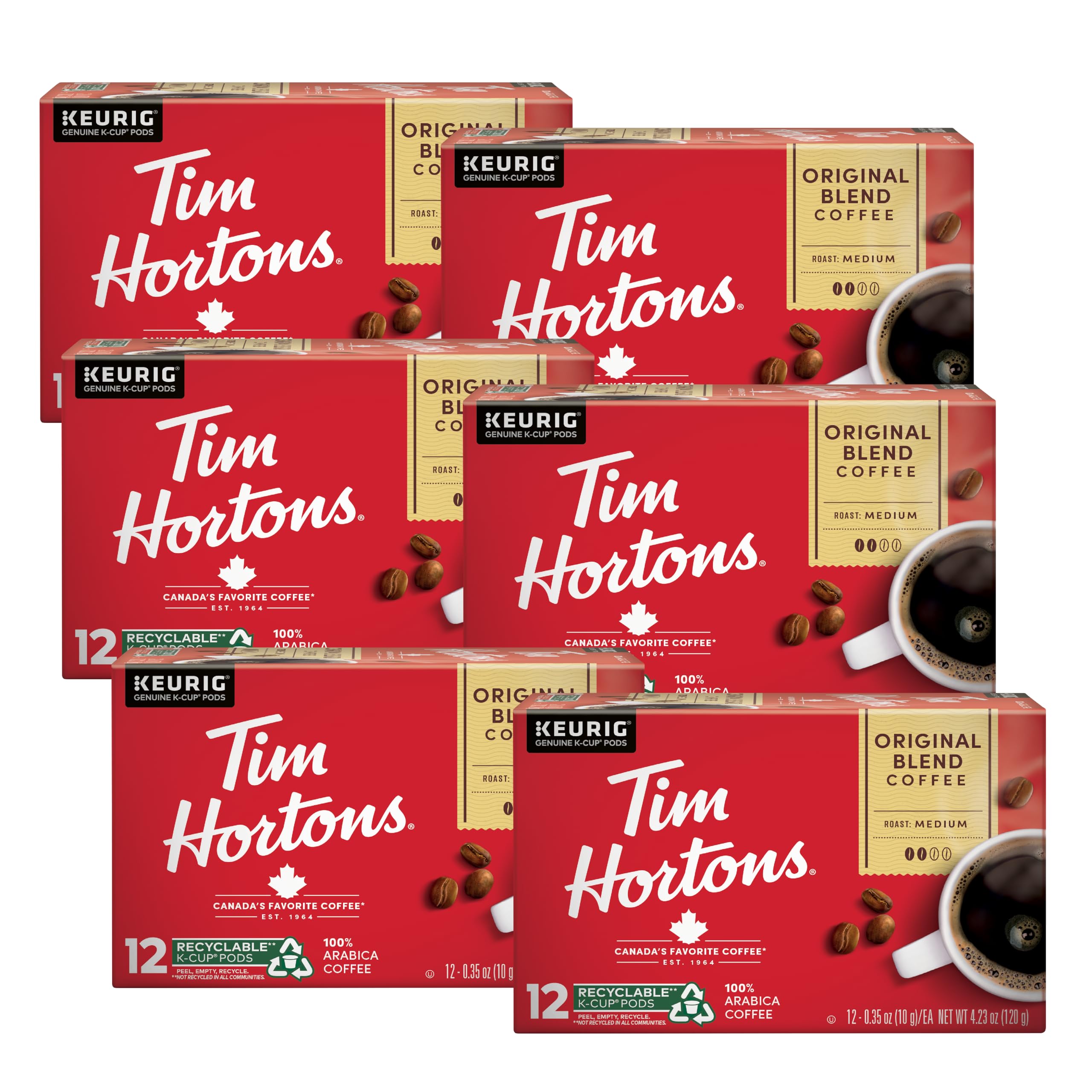 Tim Hortons frente del paquete K-Cup mostrando cantidad y compatibilidad, conveniencia asegurada