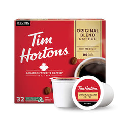 Tim Hortons empaquetado frontal rojo mostrando 32 cápsulas y conveniencia