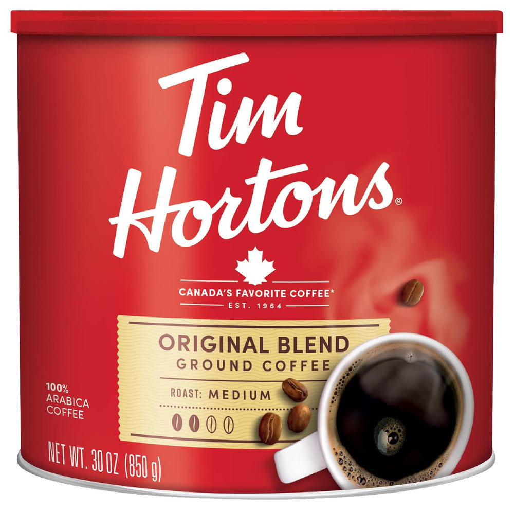Tim Hortons lata frontal mostrando la marca y beneficio de conservación