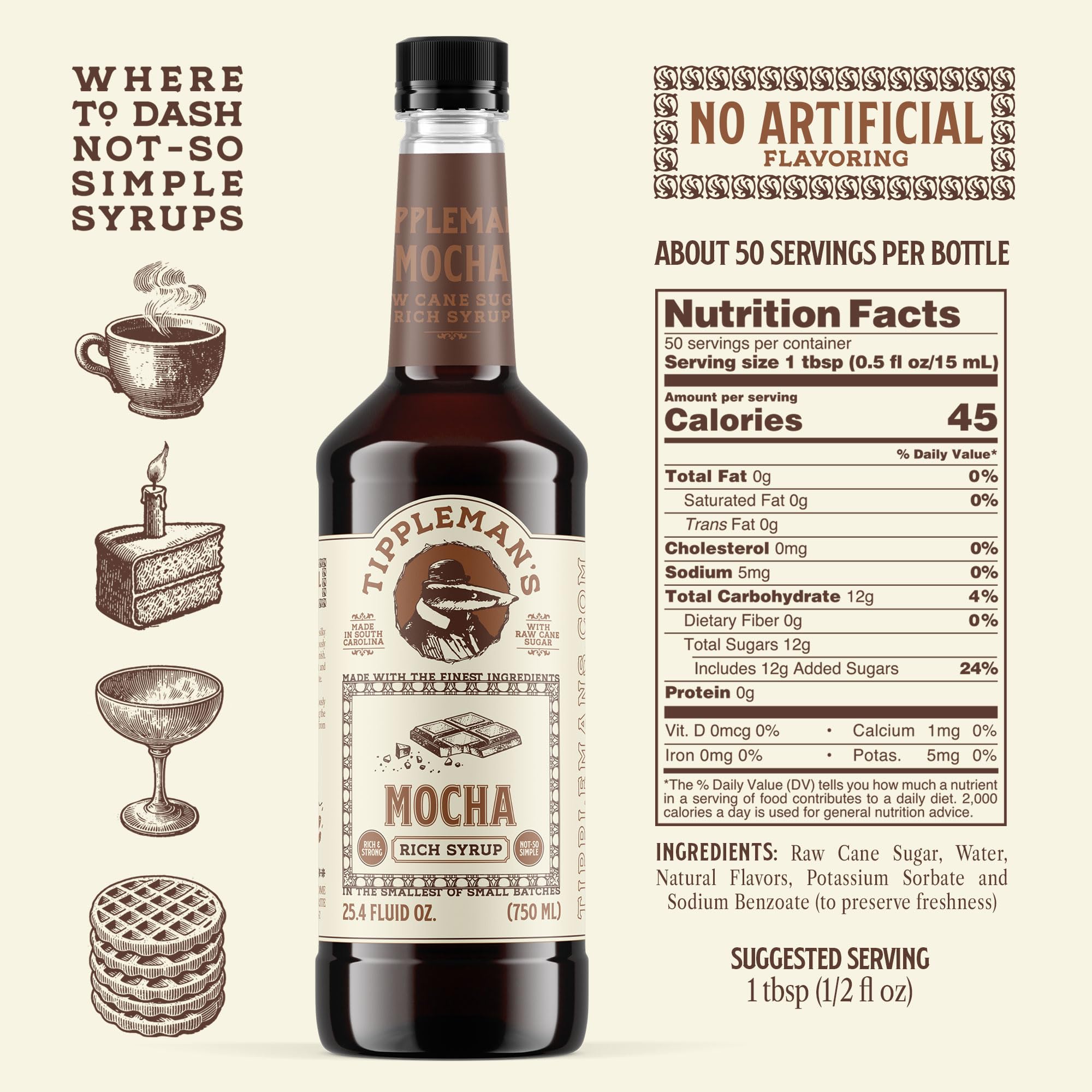 Tippleman's textura del sirope mocha espeso y brillante que realza bebidas