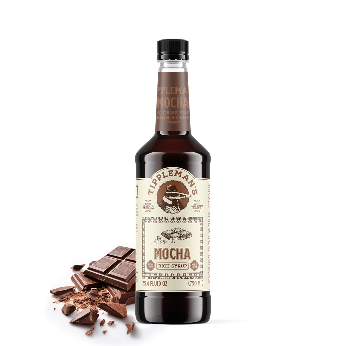 Tippleman's botella frontal mocha mostrando diseño y volumen, práctico para bares