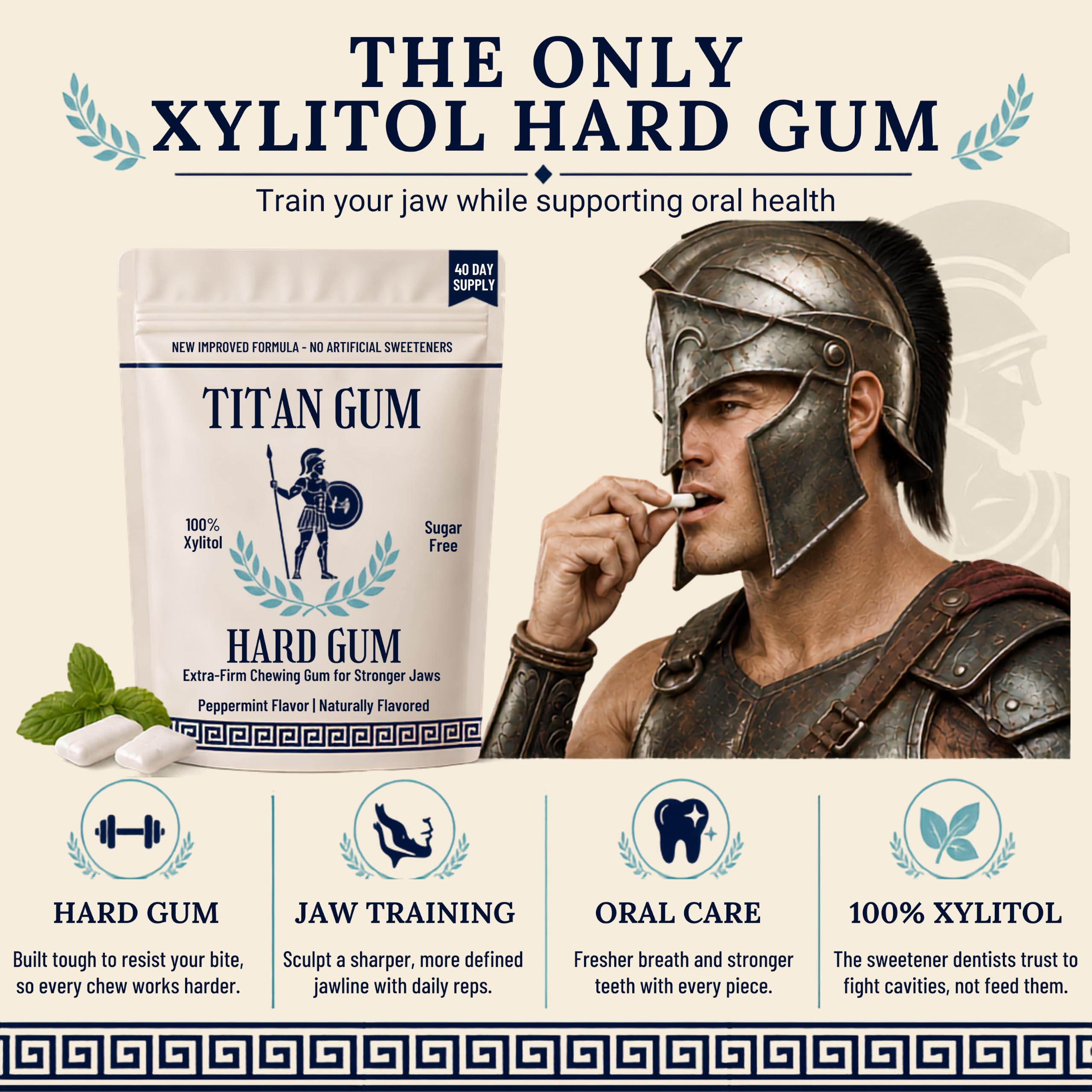 Titan Gum bolsa resellable abierta con chicles visibles y ordenados