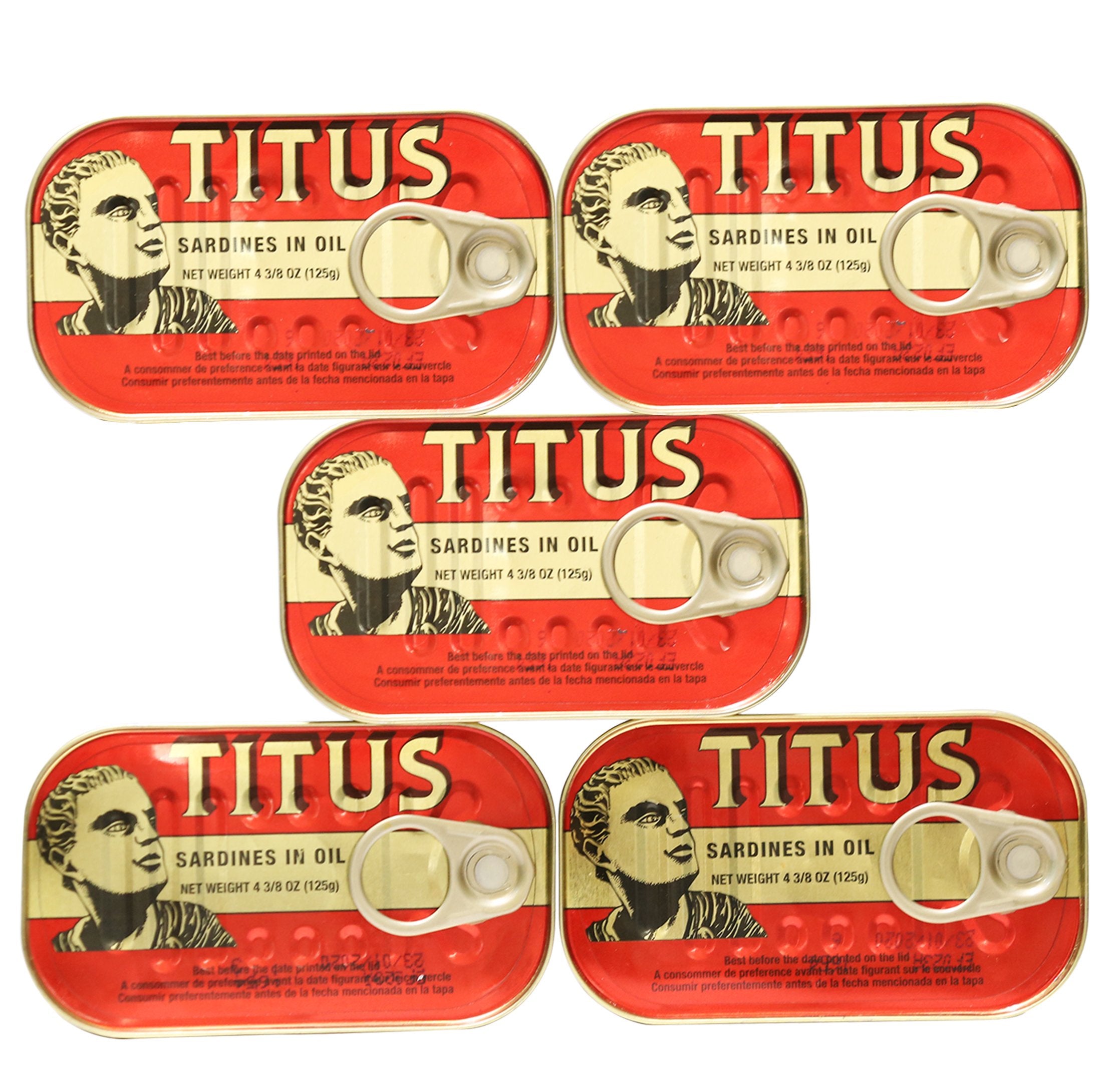 Titus lata frontal del pack de 5 mostrando etiqueta y conveniencia