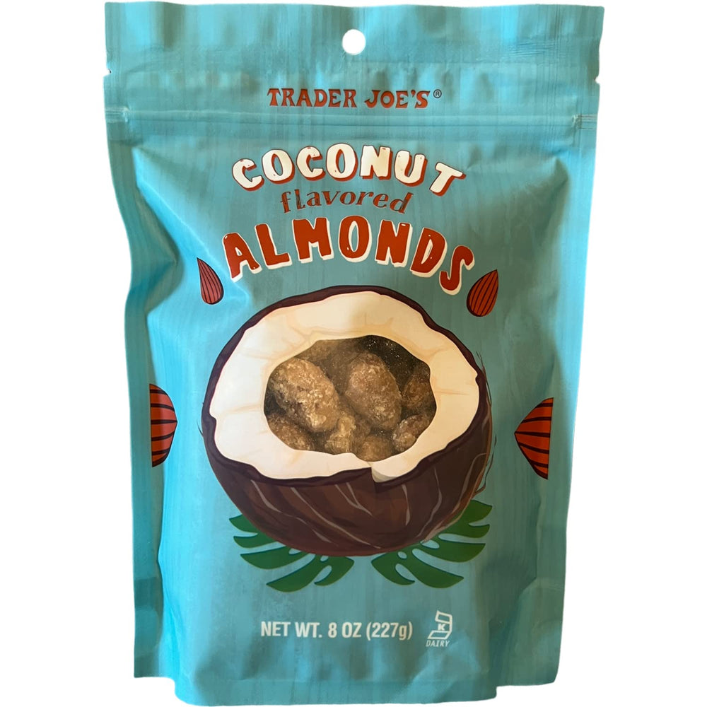 Trader Joe's almendras sabor coco en bol como snack listo para servir y disfrutar