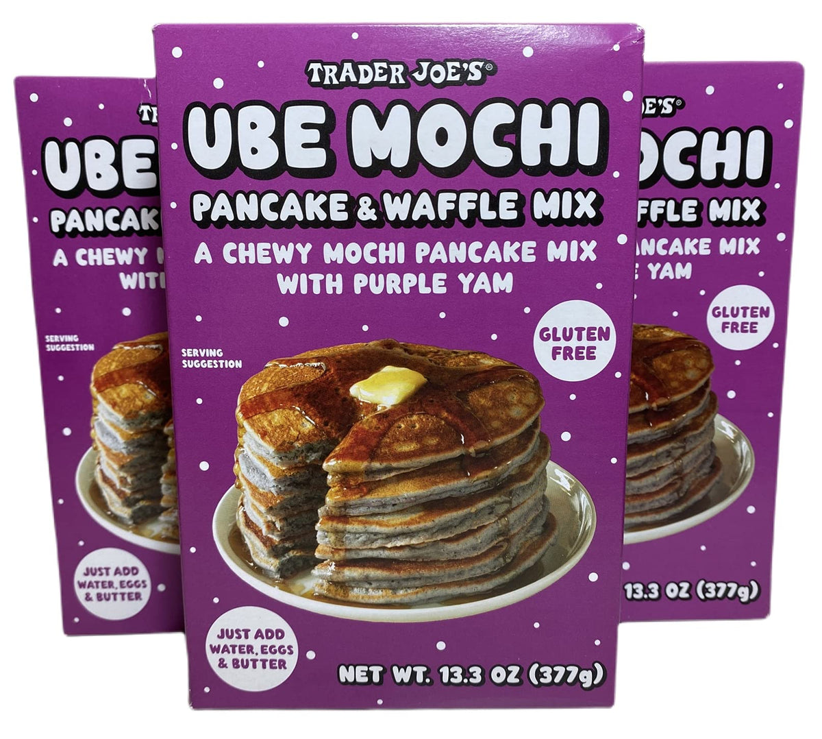 TJ's empaque frontal mostrando pack de 3 con color ube y ahorro